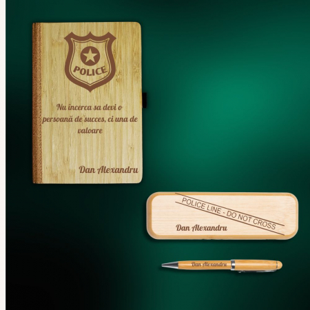 Agende personalizate - Set Caiet elegance + pix in cutie  personalizate -Cadou pentru politist