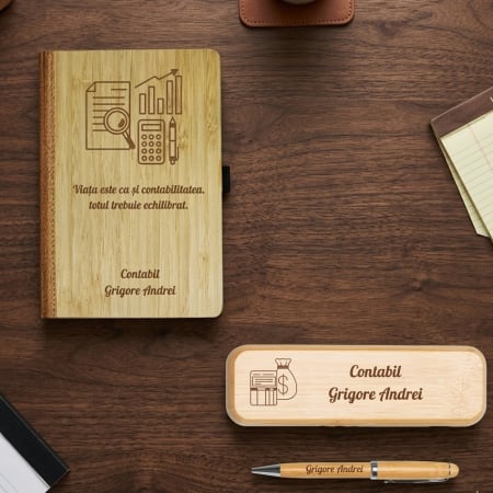 Cadouri pentru birou - Set Caiet elegance + pix in cutie  personalizate -Cadou pentru contabil