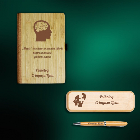 Agende personalizate - Set Caiet elegance + pix in cutie  personalizate -Cadou pentru psiholog
