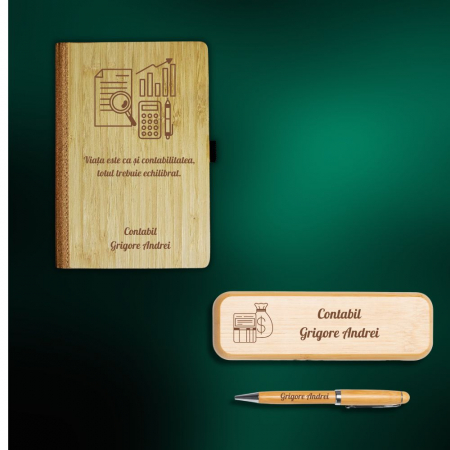 Agende personalizate - Set Caiet elegance + pix in cutie  personalizate -Cadou pentru contabil