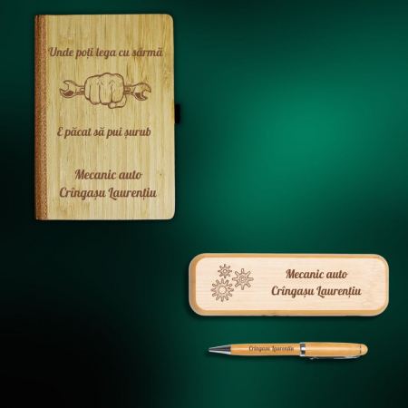 Agende personalizate - Set Caiet elegance + pix in cutie  personalizate -Cadou pentru mecanic