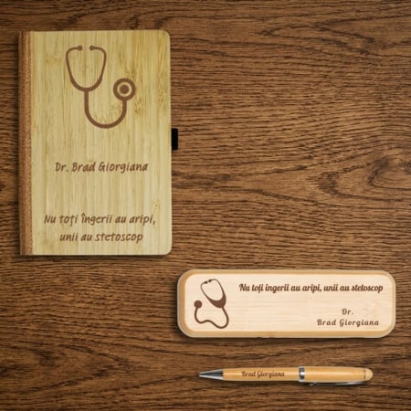 Set Caiet elegance + pix in cutie  personalizate pentru Doctor