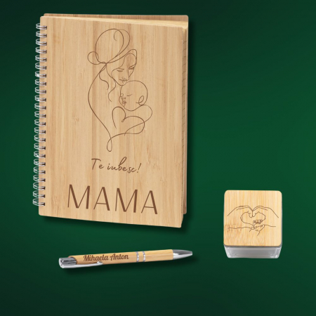 Agende personalizate - Set Caiet , pix si lumanare  personalizata -Te iubesc, Mama