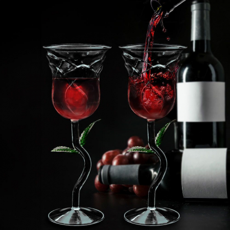 Set 2 Pahare Elegante pentru Vin Rosé, cu Design Trandafir [1]