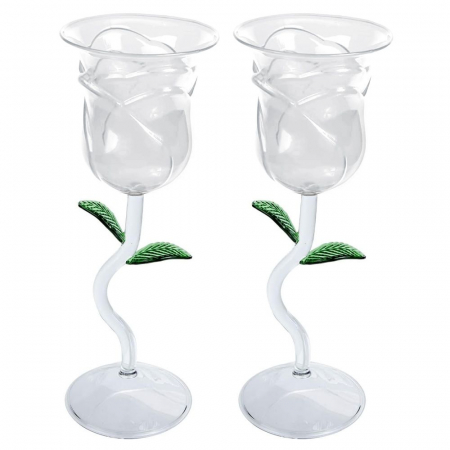 Set 2 Pahare Elegante pentru Vin Rosé, cu Design Trandafir [3]