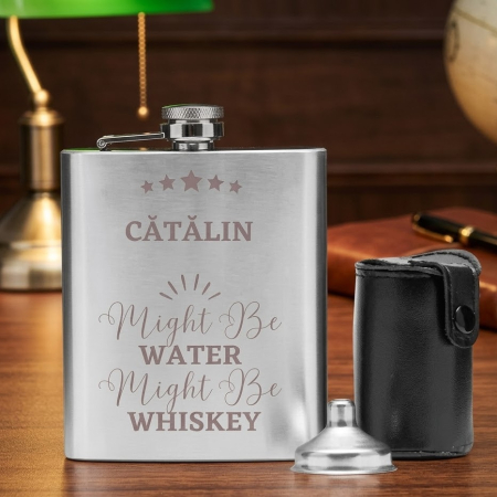 Cadouri Sf. Valentin - Set GENTLEMAN  cu sticluta personalizata  -Might Be Water Might Be Whiskey