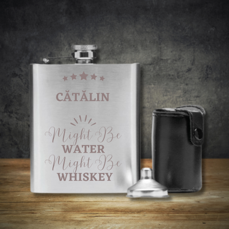 Cadouri pana in 100 RON - Set GENTLEMAN  cu sticluta personalizata  -Might Be Water Might Be Whiskey