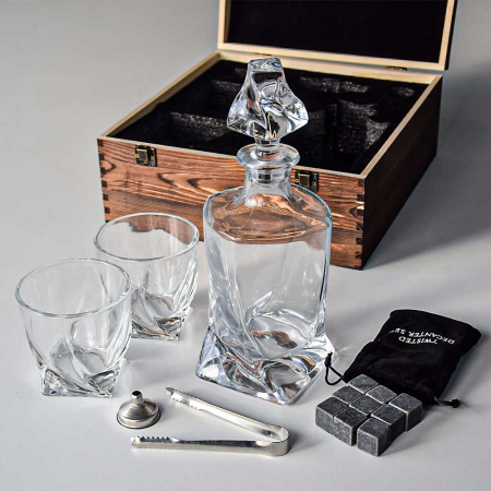Set Decantor de Lux "Twist" cu Pahare și Pietre de Whisky, în Cutie de Lemn [1]