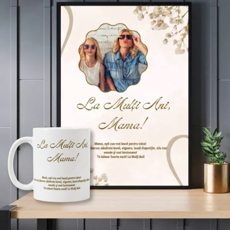 Cadouri pana in 100 RON - Set Rama foto si cana personalizate - Cadou pentru mama