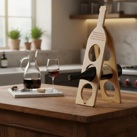 Decoratiuni - Suport  3 sticle de vin din bambus personalizat