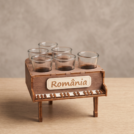 Cadouri pentru betivi - Suport 6 Pahare Shot – Model „Piano” (Lucrat Manual)