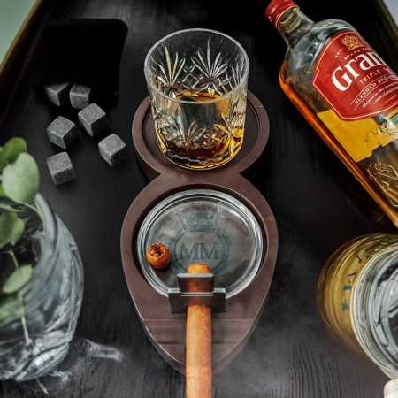Idei cadouri barbati - Set Cadou Gentleman cu Tavă pentru Whisky și Trabuc