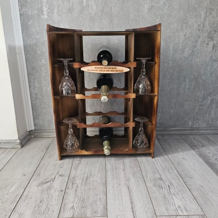 Suport vin forma butoi  pentru 12 sticle si 4 pahare cu placheta personalizabila [7]