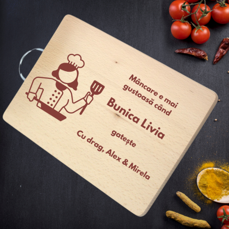 Platouri din Lemn - Tocator din lemn personalizat pentru Bunica