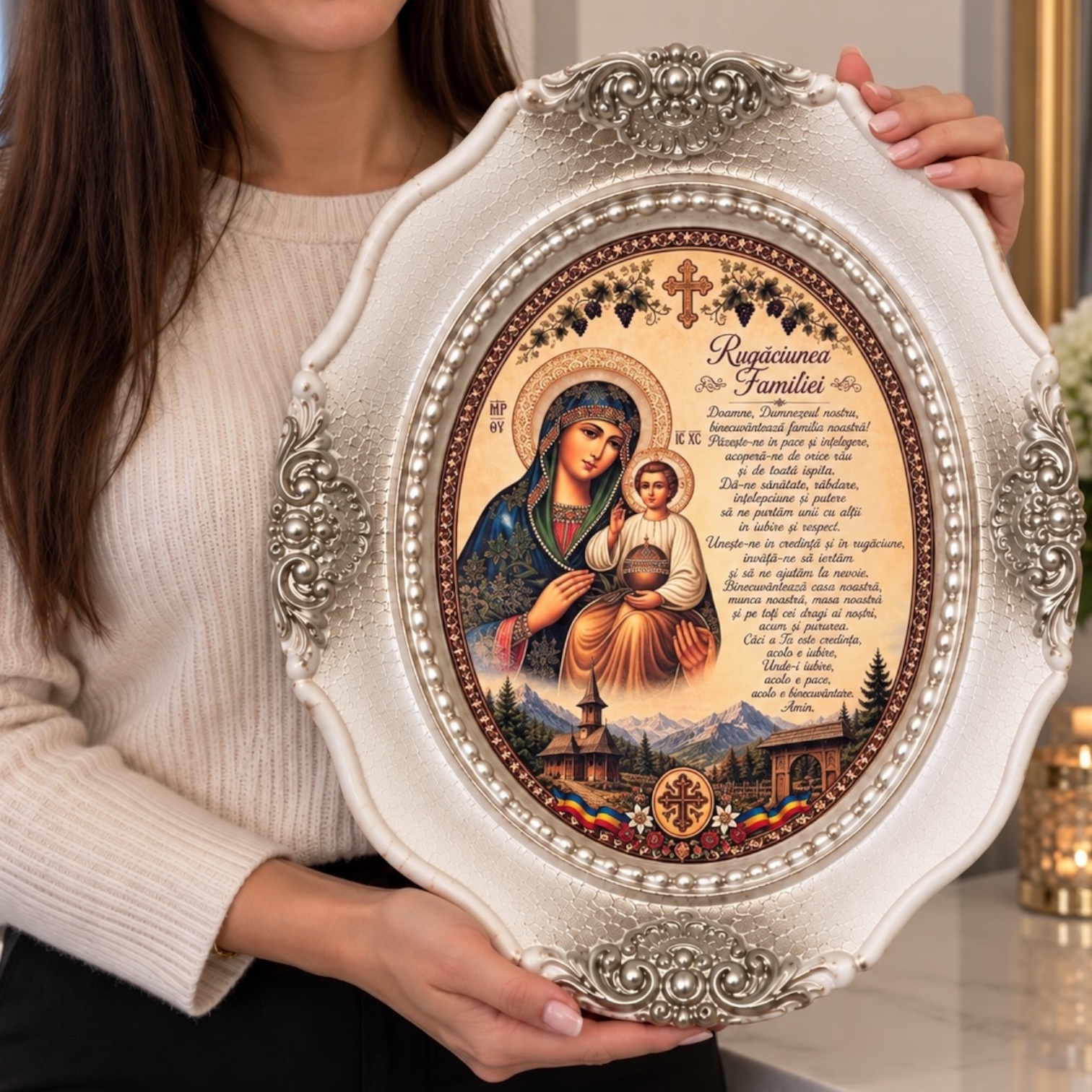 Plachetă din Ipsos cu Rugăciune, 27 x 35 cm - Decor Religios și Binecuvântare pentru Casă Rugaciunea Familiei