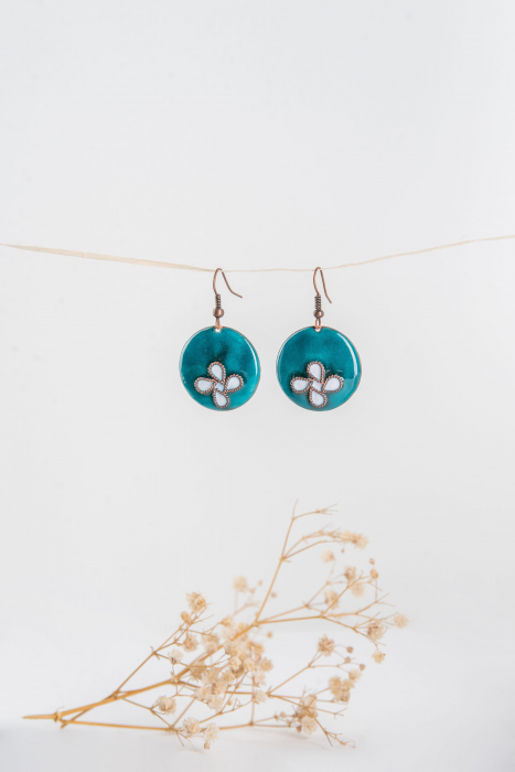 Bijuterii handmade - Cercel email verde-alb [2]