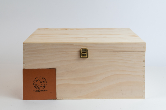 cutie pentru cadouri Six Pack din lemn natur cu piele [1]