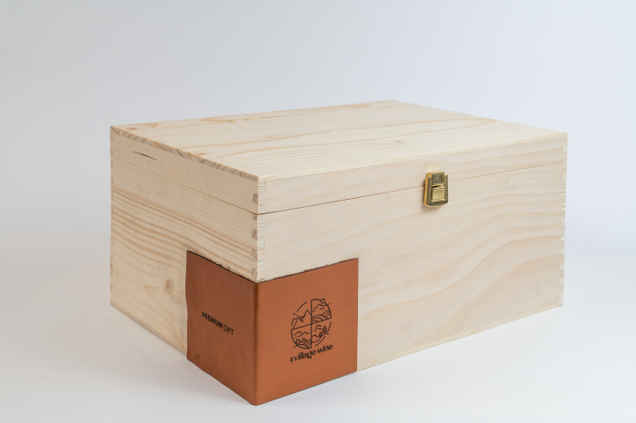 cutie pentru cadouri Six Pack din lemn natur cu piele [2]