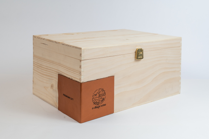cutie pentru cadouri Six Pack din lemn natur cu piele [3]