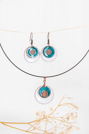 Bijuterii handmade - Set cercei si medalion dublu verde-alb - 4villagewine by Kadar Eniko [2]