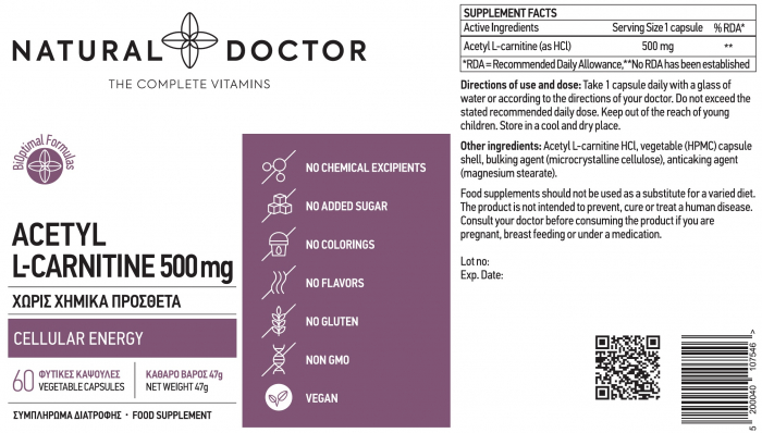 ACETYL L-CARNITINE cresterea energiei si a rezistentei fizice Natural Doctor [2]