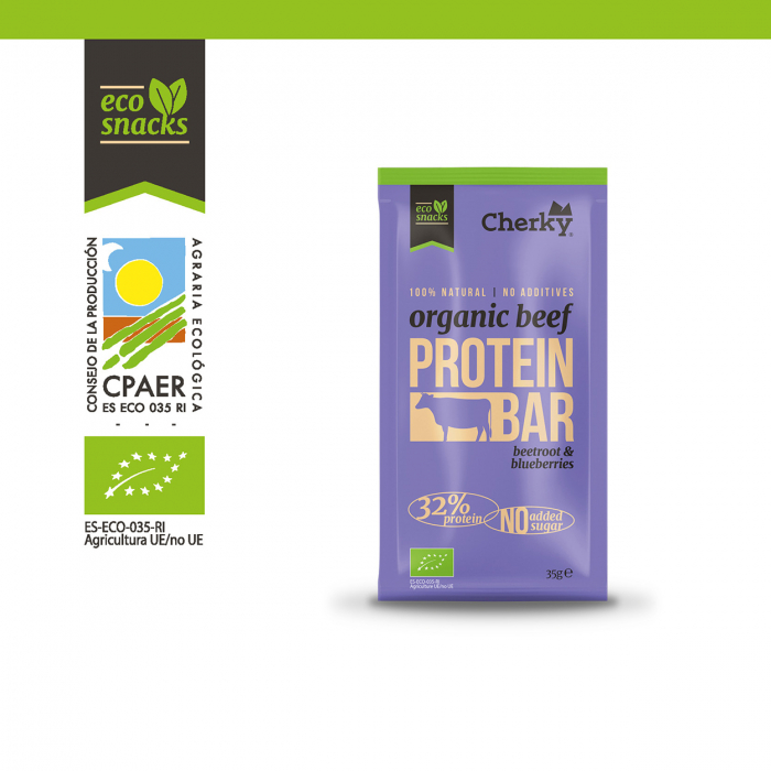 Baton BIO din carne de vita, merisoare si sfecla rosie(32% proteine) Cherky [2]