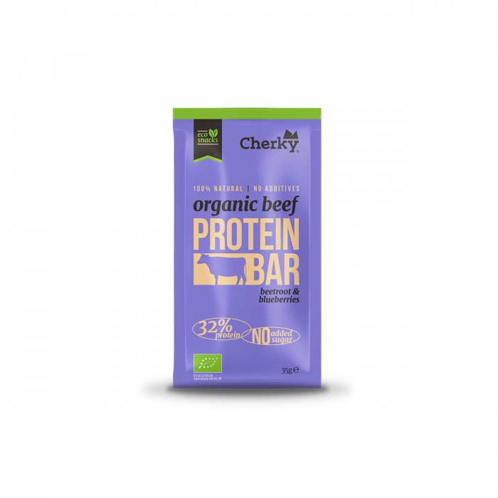 Baton BIO din carne de vita, merisoare si sfecla rosie(32% proteine) Cherky [3]