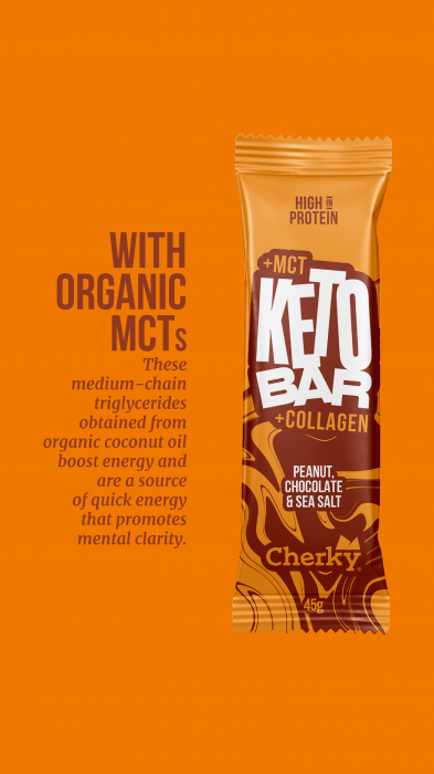 Baton KETO COLAGEN cu arahide, ciocolata si sare de mare(28% proteine) Cherky [7]