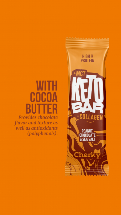 Baton KETO COLAGEN cu arahide, ciocolata si sare de mare(28% proteine) Cherky [5]