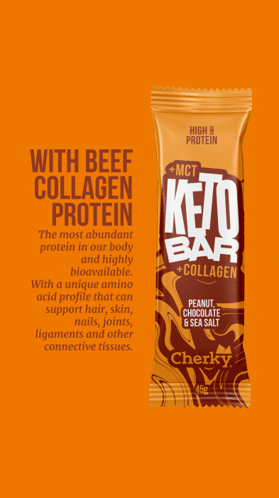Baton KETO COLAGEN cu arahide, ciocolata si sare de mare(28% proteine) Cherky [4]