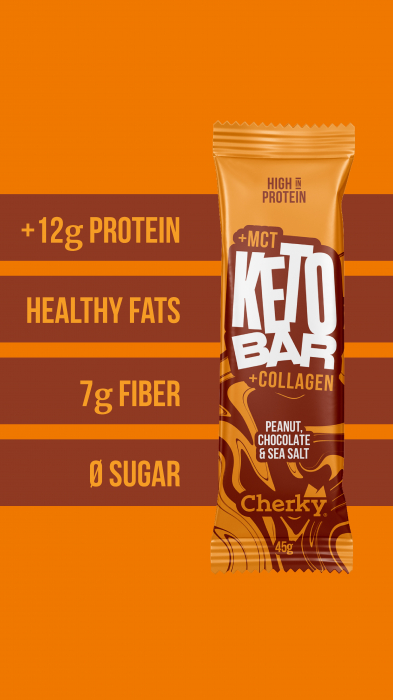 Baton KETO COLAGEN cu arahide, ciocolata si sare de mare(28% proteine) Cherky [3]