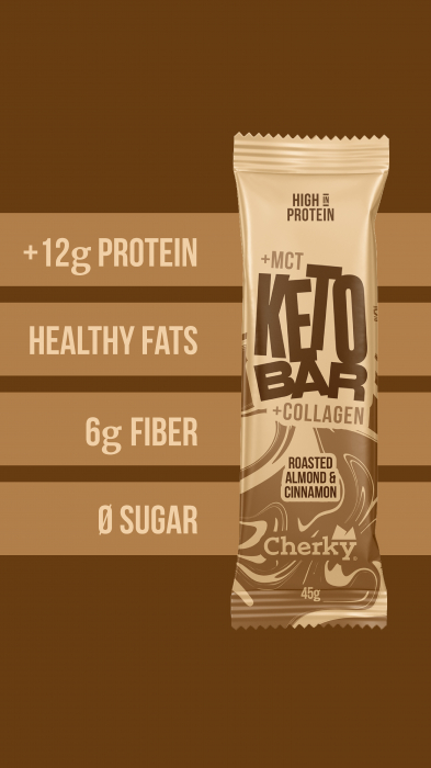 Baton KETO COLAGEN cu migdale prajite si scortisoara(28% proteine) Cherky [3]