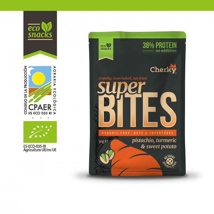 Crackers BIO din carne de porc, fistic, cartofi dulci si curcuma(38% proteine) Cherky [4]
