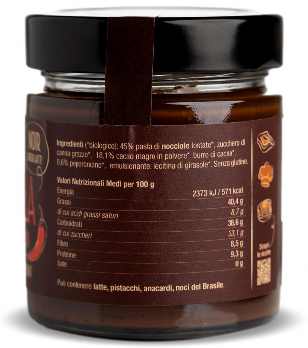 Crema BIO vegana de ciocolata neagra, chili si 45% alune padure Damiano [3]