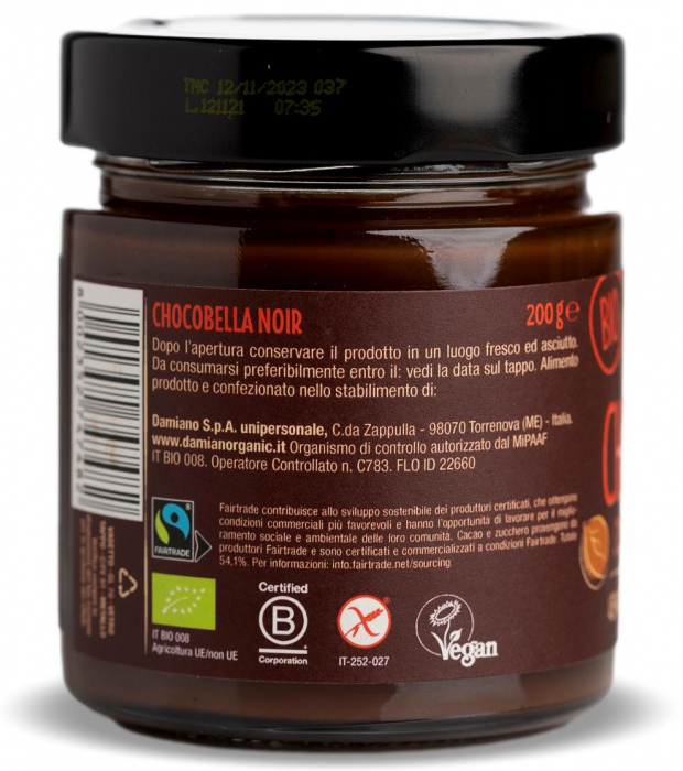 Crema BIO vegana de ciocolata neagra, chili si 45% alune padure Damiano [2]