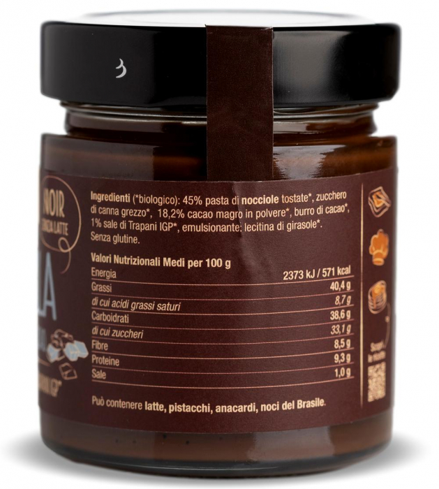Crema BIO vegana de ciocolata neagra, cristale de sare si 45% alune padure Damiano [2]