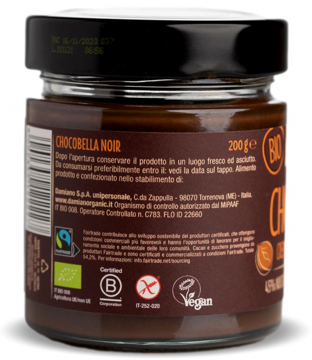 Crema BIO vegana de ciocolata neagra cu portocale si 45% alune padure Damiano [2]