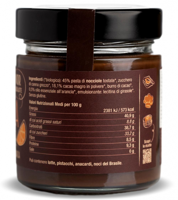 Crema BIO vegana de ciocolata neagra cu portocale si 45% alune padure Damiano [3]