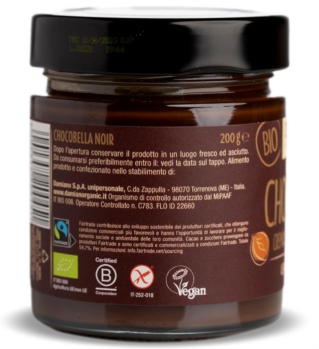 Crema BIO vegana de ciocolata neagra si 45% alune padure Damiano [2]