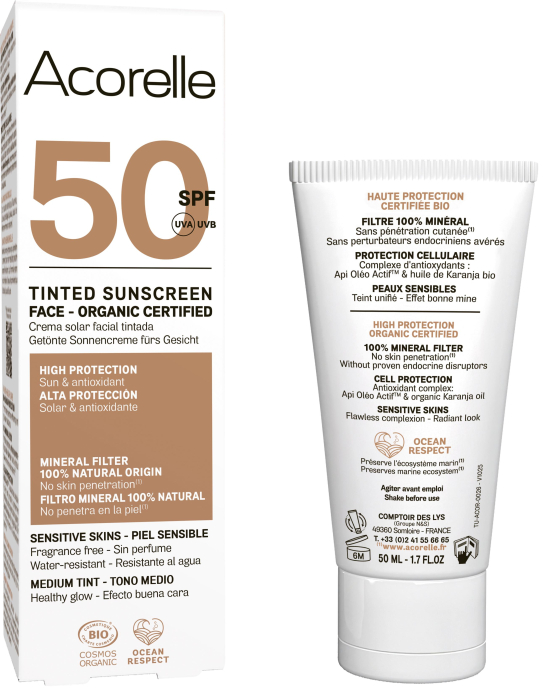 Crema nuantatoare fata BIO medium, SPF50, filtru mineral 100% natural Acorelle [2]