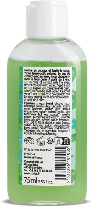 Gel de dus BIO revigorant, cu menta si canepa(format calatorie) Coslys [2]