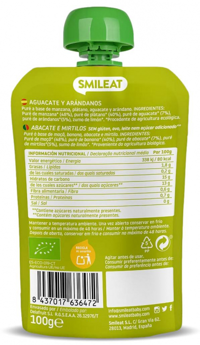 Gustare piure BIO din avocado si afine, +6 luni Smileat [2]
