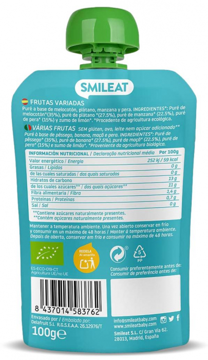 Gustare piure BIO din mix de fructe, +6 luni Smileat [2]