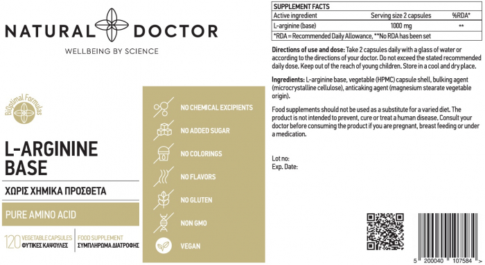 L-ARGININE BASE sprijina circulatia, recuperarea dupa efort si imunitatea Natural Doctor [2]