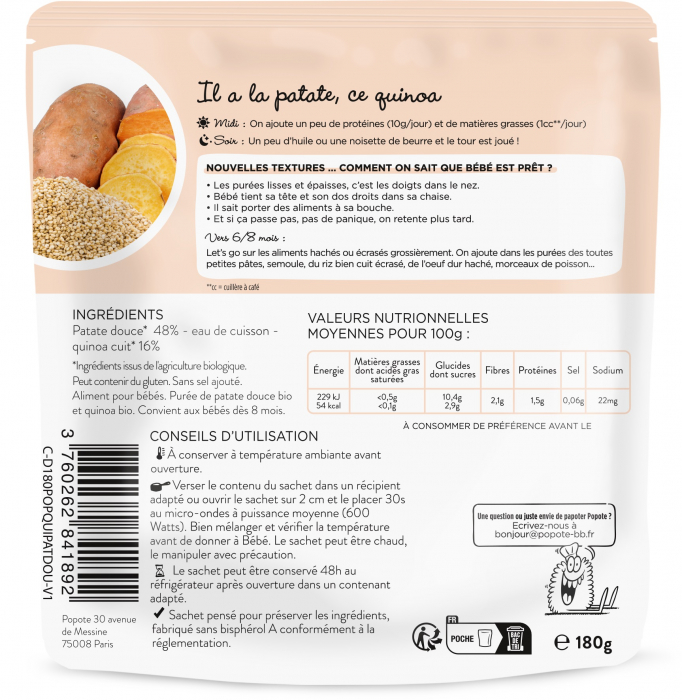 Mancare BIO cu 48% cartofi dulci si quinoa, +8 luni Popote [2]