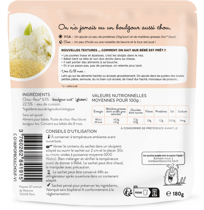 Mancare BIO cu 63% conopida si bulgur, +8 luni Popote [2]