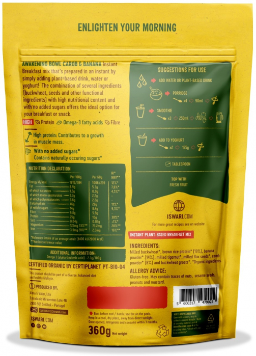 Mic dejun BIO fara zahar, cu proteine, carob si banane Iswari [2]
