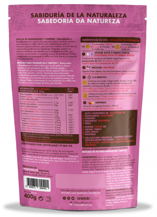 Mix pentru clatite si vafe BIO cu zmeura si sfecla rosie Iswari [2]