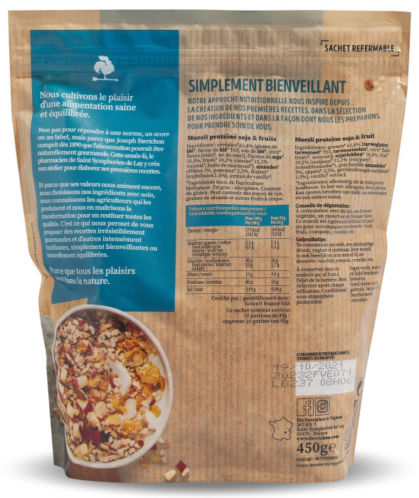Musli BIO fara zahar cu 40% proteine, soia si fructe Favrichon [2]