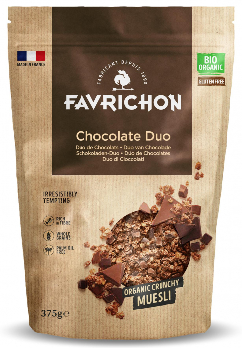 Musli crocant BIO cu 2 feluri de ciocolata Favrichon